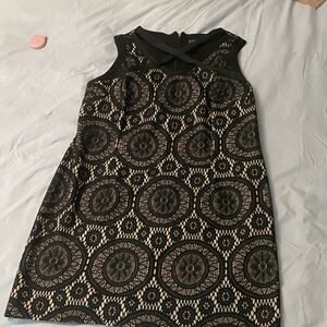 Enfocus Studio Black and Gold Circle Pattern Mini Dress